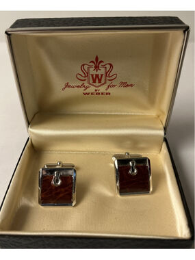 Vintage Jewelry For Men by Weber Brown Alligator Leather stirrup Cufflinks